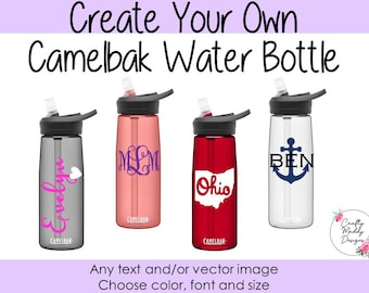 Custom Water Bottle 24 oz or 32 oz with Straw Top - Choose your Font, Color, and Design