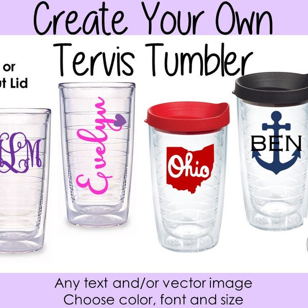 Custom Clear Acrylic Insulated Tumbler, 16oz - Choose your Font, Color, and Design