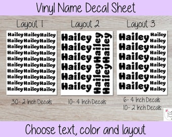 Custom Name Decal Sheet - Vinyl Name Stickers - Choose your Font, Color, Width
