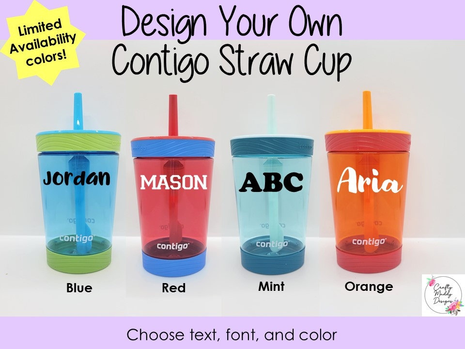 Custom Kids No Spill Straw Cup, 14oz Choose Your Font, Color, and Design 