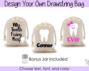Customized Tooth Fairy Bags with Drawstring and tooth Jar - 4x6 Inch