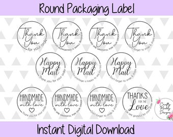 Digital Download - Thank you, Happy Mail, Handmade with love - Print with your thermal printer - 11 designs included
