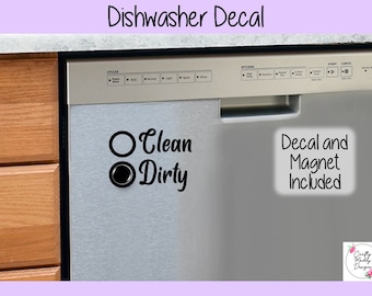 Vinyl Decal for Dishwasher- Choose your Color and Text - Appliance Decals - Clean or Dirty Decal - Includes Magnet - Kitchen Appliances