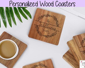 Personalized Wood Coaster Set (6 Coasters)- Wedding Gift Set, Anniversary Coasters, Wooden Coaster, Couples Coasters
