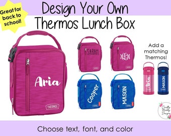 Custom Lunchbox - Pink or Blue - Choose your Font, Color, and Text - Back to School - Matching Thermos Tumbler