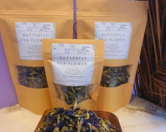 Butterfly Pea Flower Organic Herb | Tea Bags INCLUDED | Loose Whole Flowers | Smart Plant | Nootropic | MEMORY Booster | Collagen Building