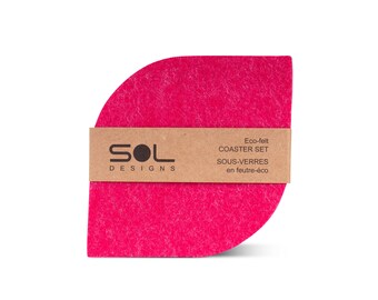 4 pack Felt Coasters, Pink coasters in eco friendly & vegan friendly felt