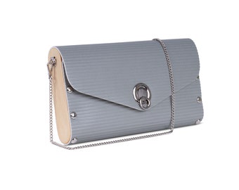 Handbag from upcycled grey vinyl flooring and wood, vegan friendly, clutch and shoulder bag, grey ripple texture Handbag
