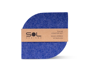 4 pack Felt Coasters, Blue coasters in eco friendly & vegan friendly felt