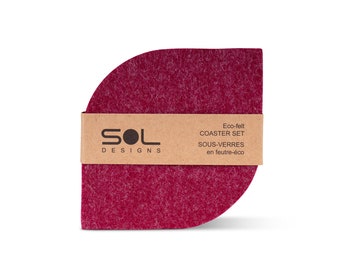 4 pack Felt Coasters, Wine Red coasters in eco friendly & vegan friendly felt
