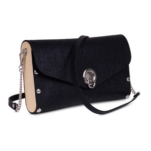 Sac à main en caoutchouc The Joy Ride, à partir de caoutchouc et de bois recyclés, sac à main végétalien noir, pochette et sac à main porté épaule noirs