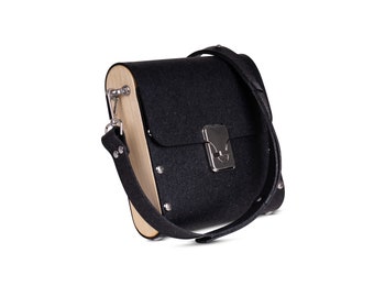 The Highway Messenger Bag, from recycled rubber & wood, black vegan messenger bag, black messenger bag and shoulder bag, men's messenger