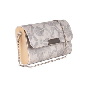 Sac à main en vinyle gris filigrane et bois recyclés, adapté aux végétaliens, pochette, sac à bandoulière et en filigrane, sac à main gris en filigrane