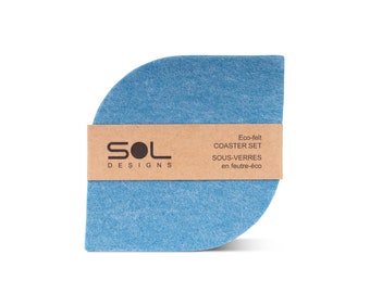 4 pack Felt Coasters, Sky Blue coasters in eco friendly & vegan friendly felt in light blue