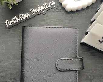 A6 / personal binder/ planner/ budget binder saffiano leather black
