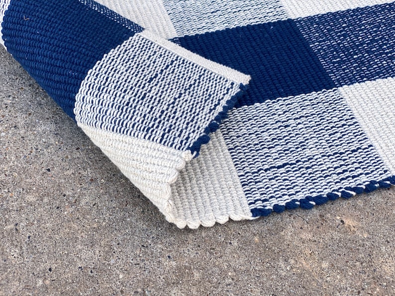 Navy Blue Buffalo Check Cotton Indoor Outdoor Rug Doormat Etsy