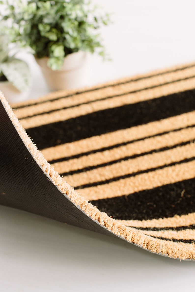 Black Stripes Painted Coir Doormat Custom Doormat Etsy