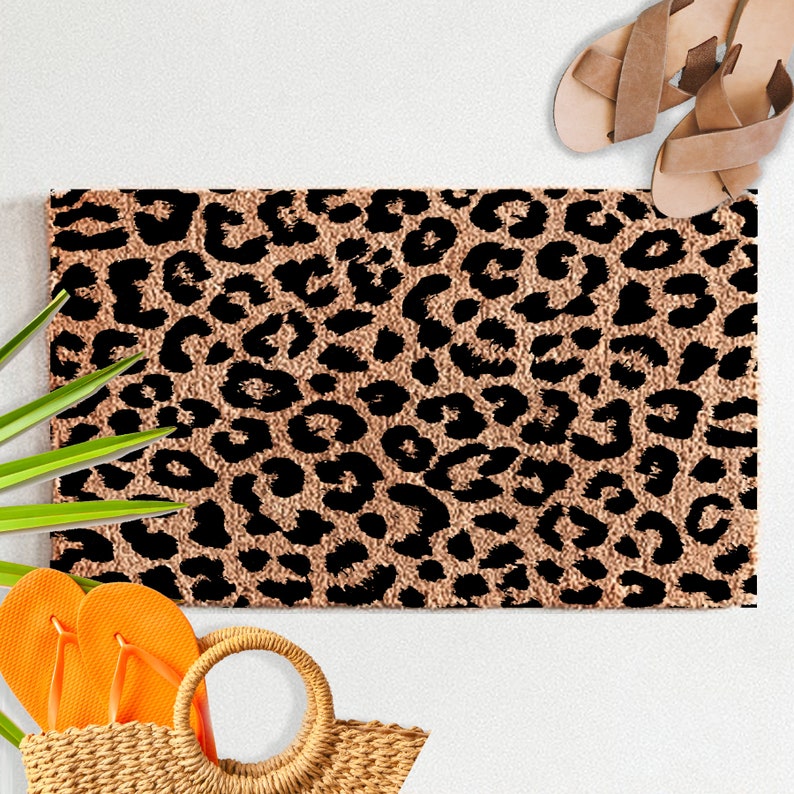 Leopard Animal Print Flocked Coir Doormat Custom Personalized Etsy