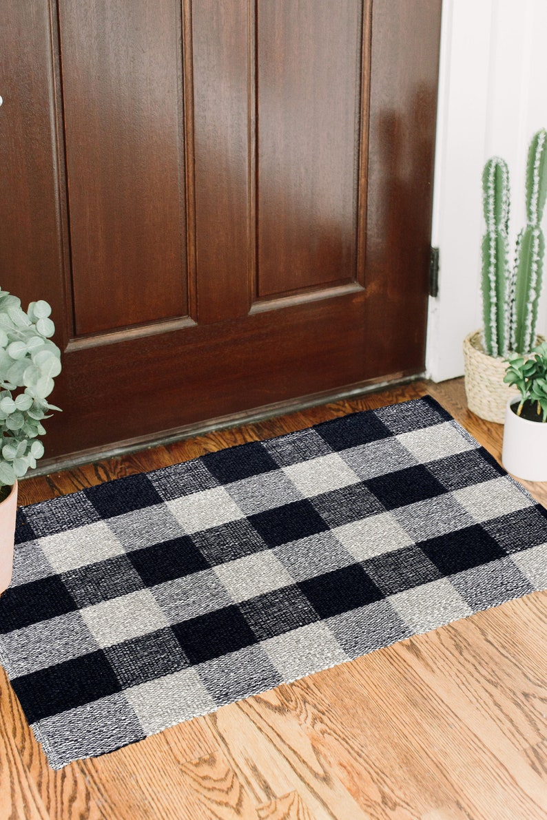 Black Buffalo Check Cotton Indoor Outdoor Rug Doormat Etsy