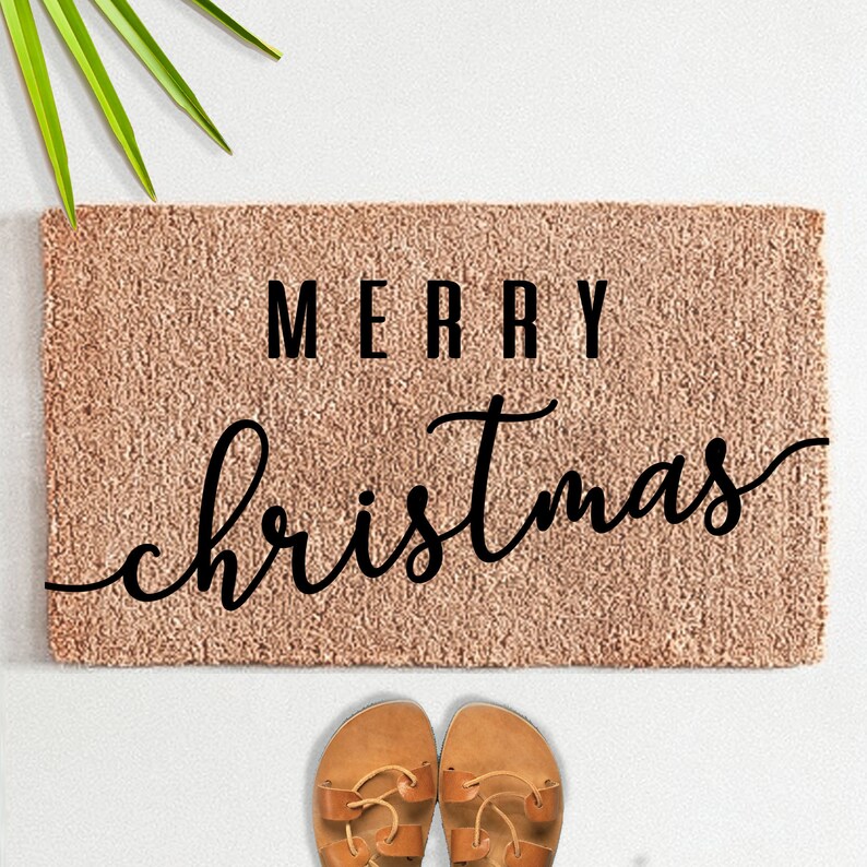 Merry Christmas Mat Coir Flocked Door Mat Holiday Etsy