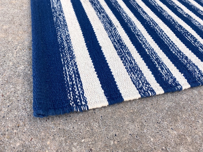 Navy Vertical Stripes Cotton Indoor Outdoor Rug Doormat Etsy