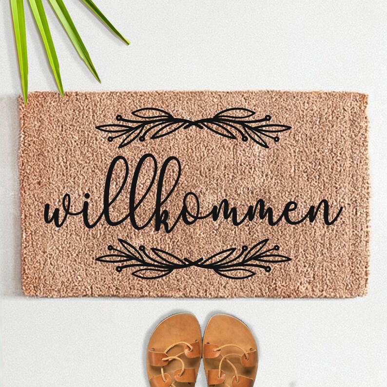 Willkommen Flocked Coir Doormat German Custom Doormat Etsy
