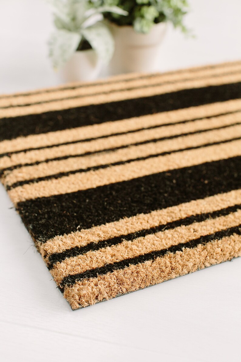 Black Stripes Painted Coir Doormat Custom Doormat Etsy