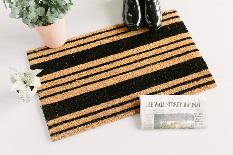 Black Stripes Painted Coir Doormat Custom Doormat Etsy