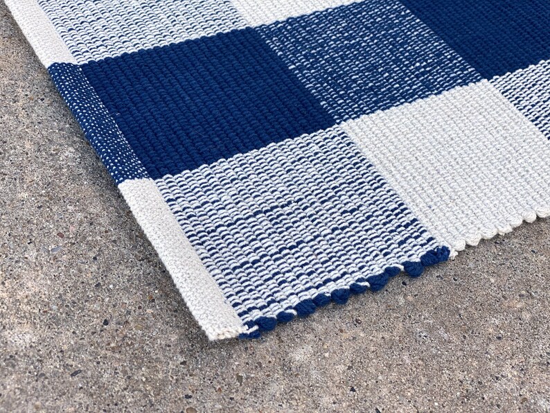 Navy Blue Buffalo Check Cotton Indoor Outdoor Rug Doormat Etsy