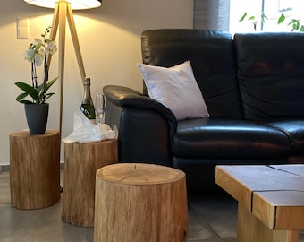 Trunk stool, side table, height 40 cm, made of oak wood
