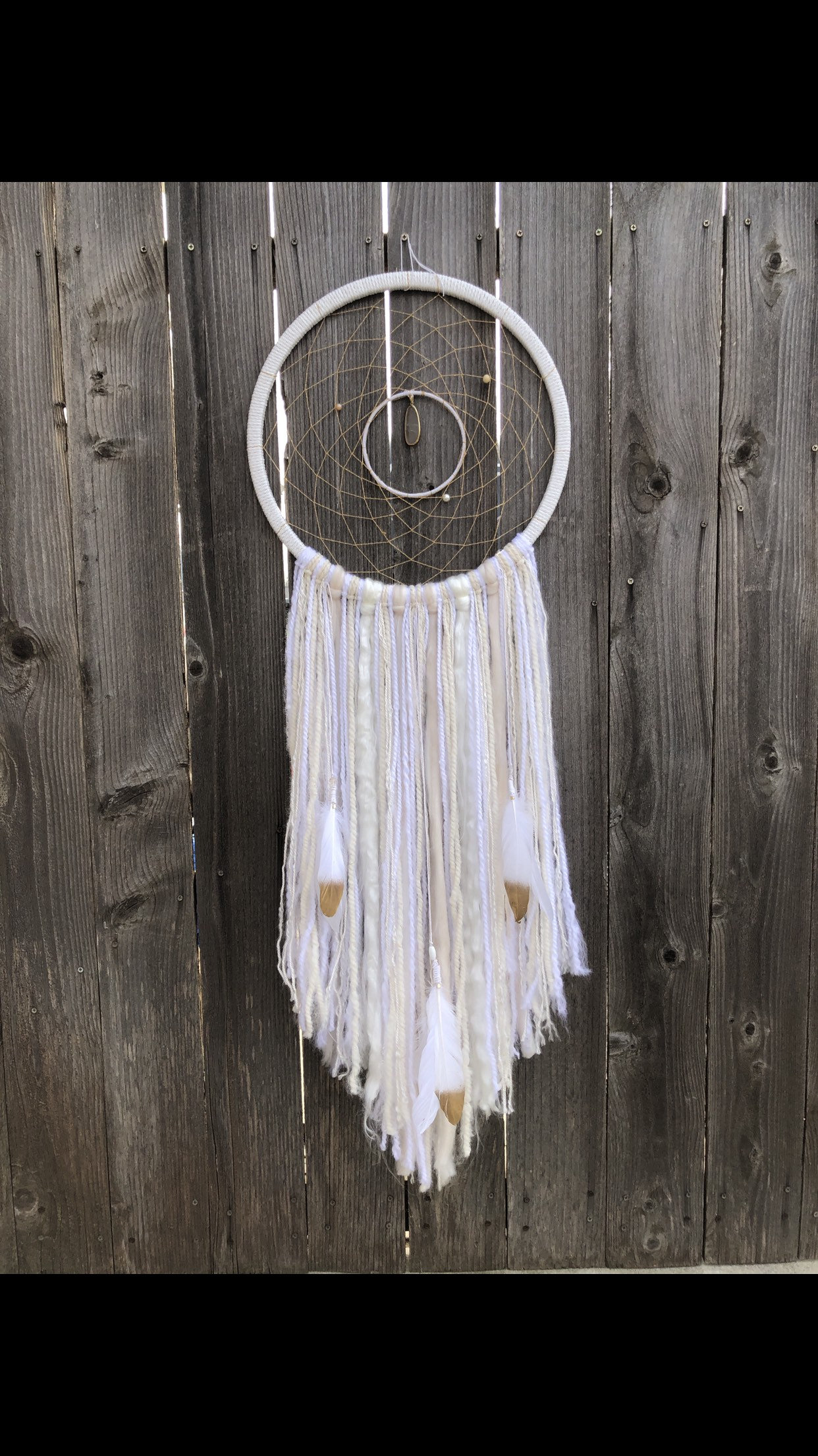 Large White/Gold Dreamcatcher Macrame Boho Wedding Wall Hanging Art