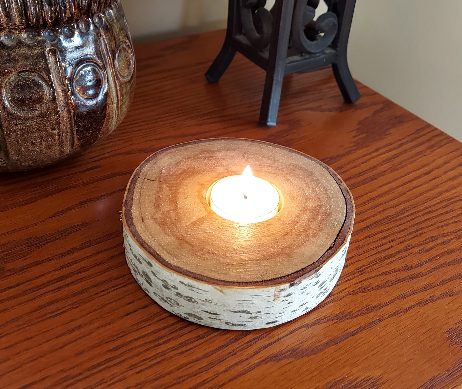 Birch Log Tea Light Holder Etsy