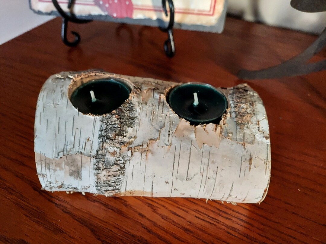 Birch Log Tea Light Holder Etsy