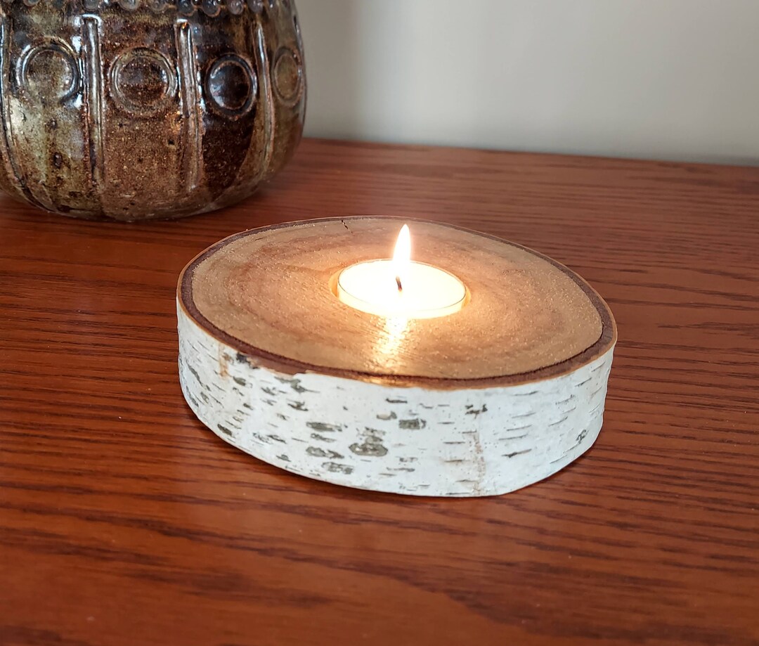 Birch Log Tea Light Holder Etsy