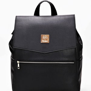 Convertible Multifunctional Large Black Premium Vegan Leather Diaper Bag Backpack | Chic Work Backpack | Laptop Backpack