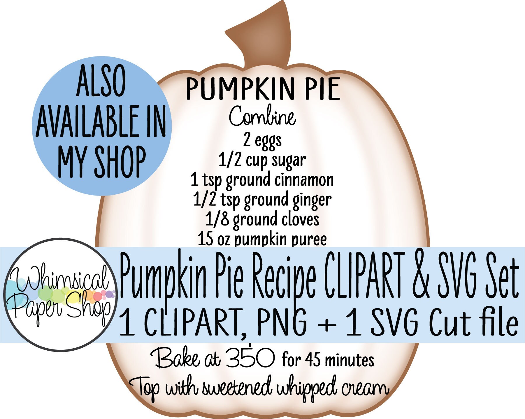 Pumpkin Pie Clipart SVG Set Baking Clipart Baking Svg | Etsy