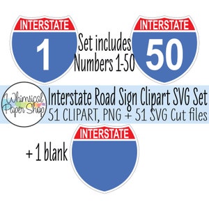 Interstate Sign SVG Clipart Set 1-50, printable sign, road sign clipart, highway sign cut file, blank interstate shield sign svg, i-10, i-20