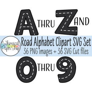 Road Alphabet SVG Clipart, road letters and road numbers for race car birthday, race car letters, race track alphabet, race car alphabet svg