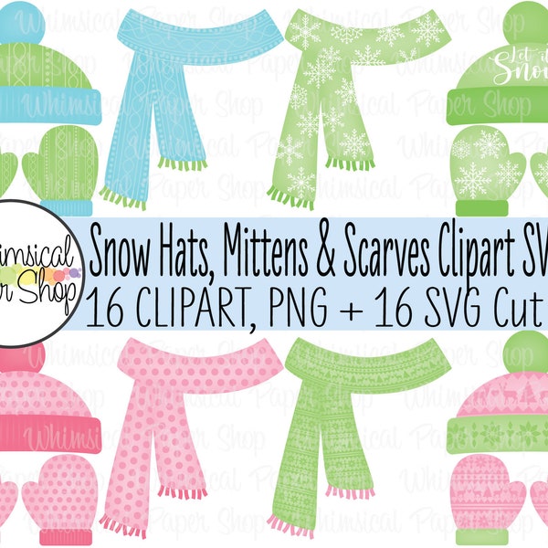 Winter Clipart SVG Set, Christmas mitten svg, scarf svg, mitten svg, winter gloves clipart, beanie clipart, scarf clipart, winter hat svg