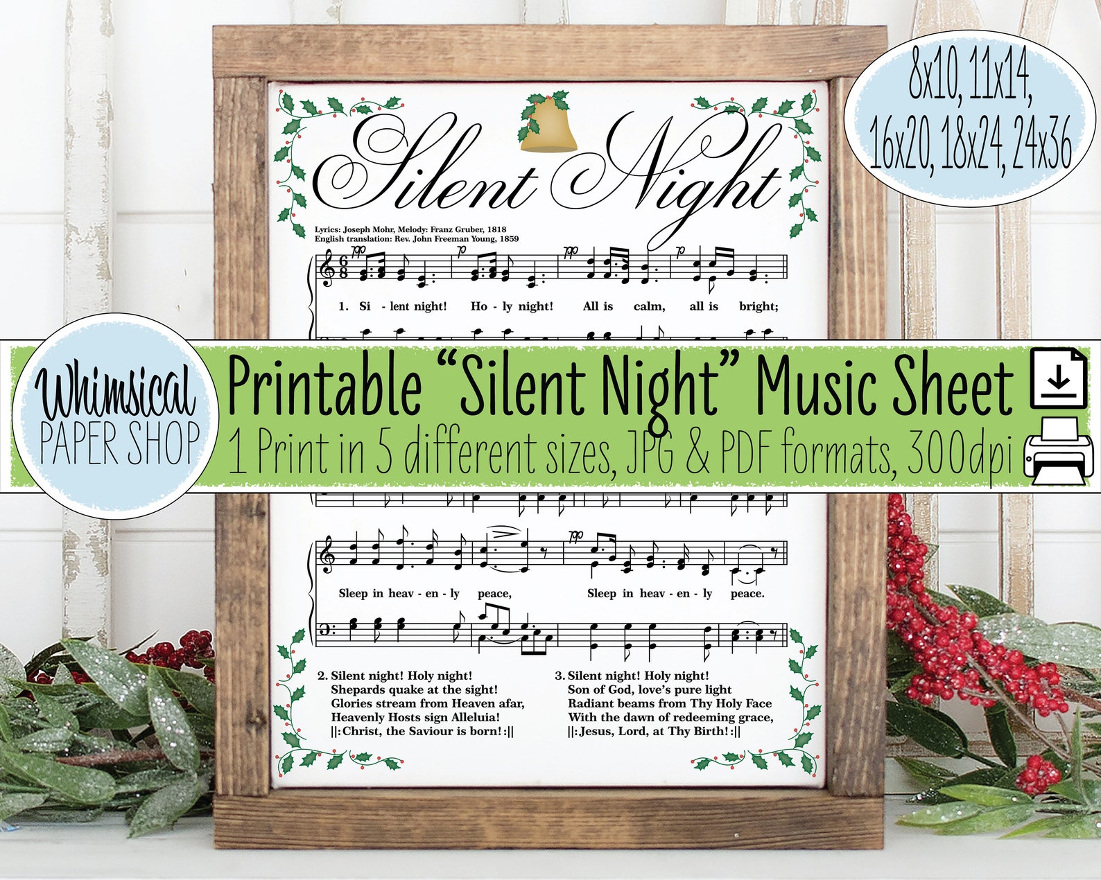 Christmas Song Printables Silent Night Printable Silent - Etsy