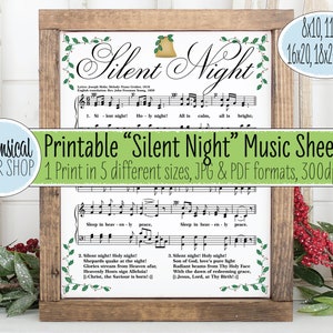 Christmas Song Printables, Silent Night Printable, Silent Night Song Lyrics, Christmas carol sheet music, Christmas song lyrics