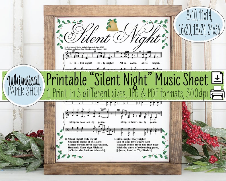 Christmas Song Printables Silent Night Printable Silent Etsy