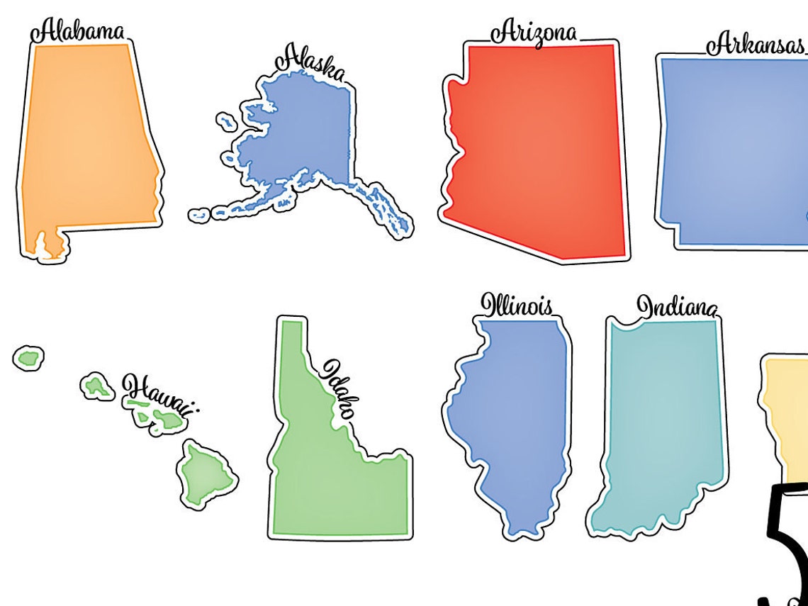CLIPART US map and state shapes with names US Map clip art Etsy