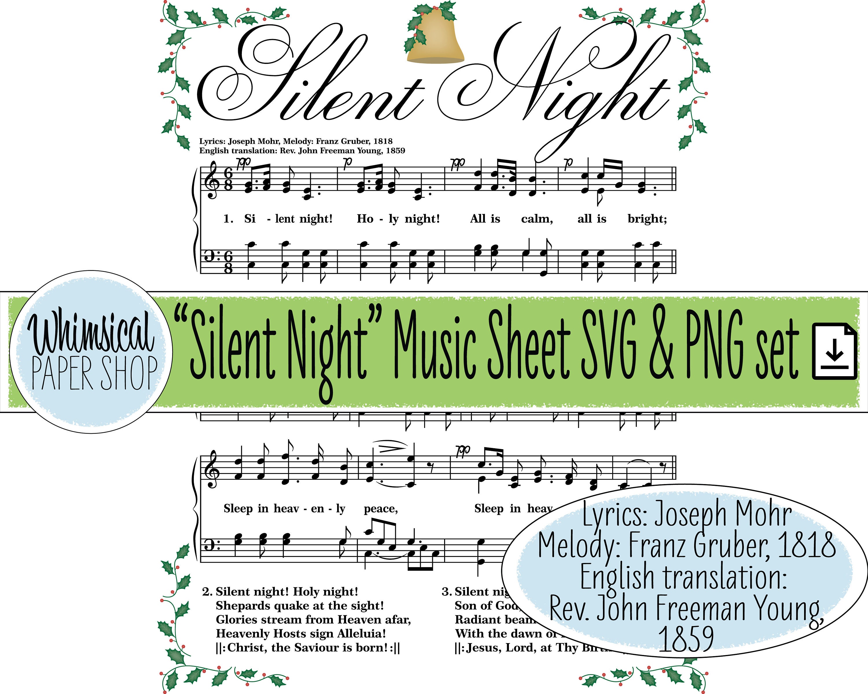 Christmas Song Lyrics SVG PNG Silent Night Printable Silent Norway