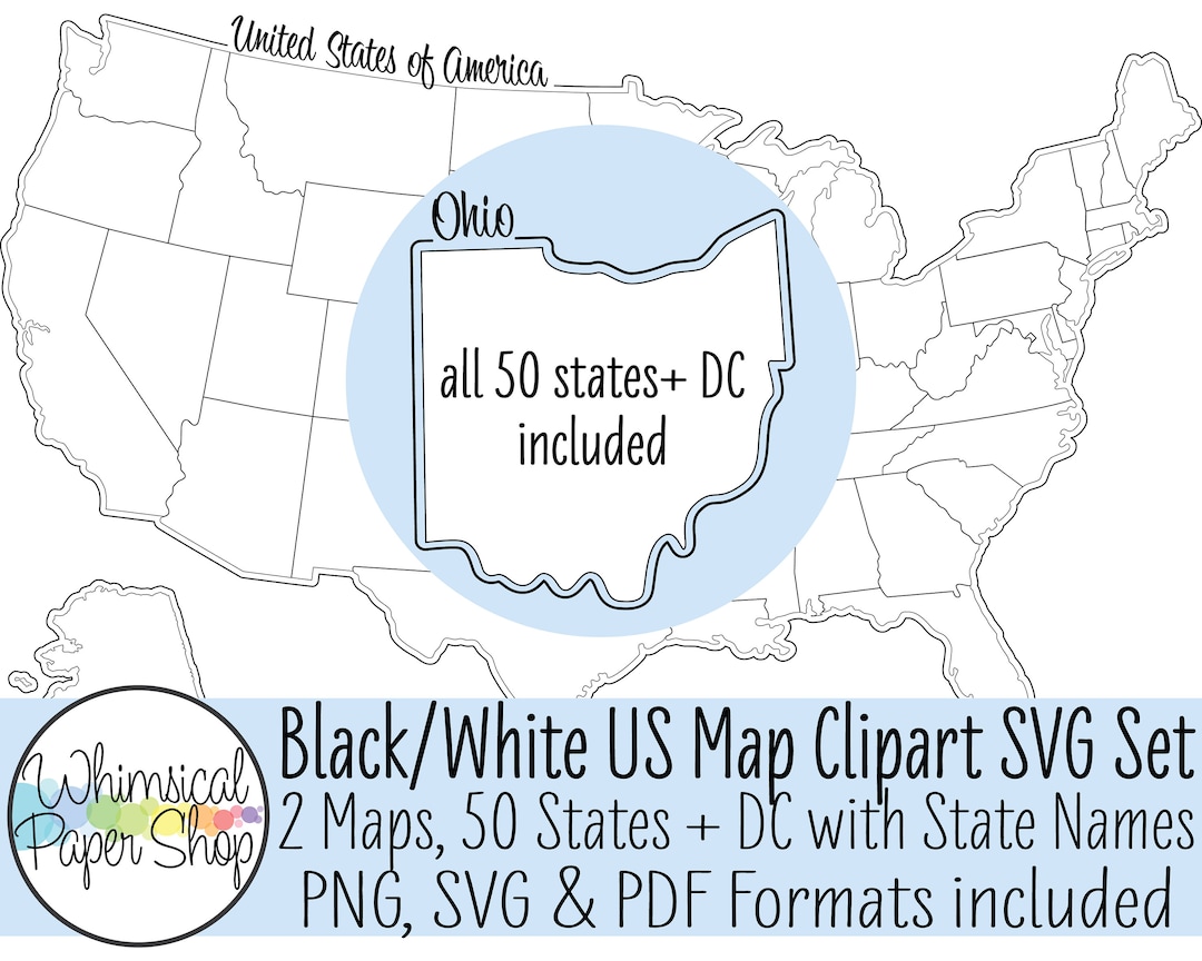United States Map CLIPART SVG PDF Set, State Svg, State Outline Svg ...