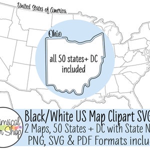 United States map CLIPART SVG PDF Set, state svg, state outline svg, united states svg, printable map, 50 states svg, state png clipart