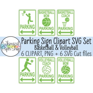 Basketbal volleybal parkeren teken SVG clipart. Afdrukbaar parkeerbord. Basketbal stok figuur SVG bestand knippen. Moeder parkeren Coach parkeren SVG
