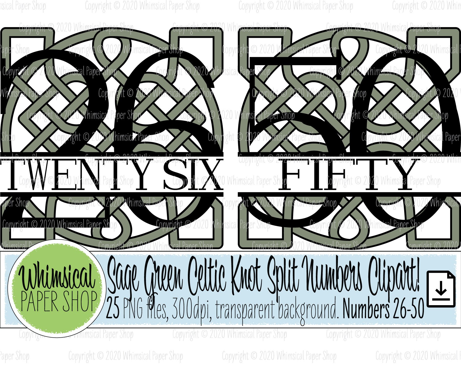 CLIPART Split Table Numbers Sage Green 26-50 DIY unique table | Etsy