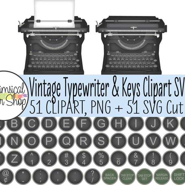 Antique Typewriter Clipart SVG Set, old typewriter svg, vintage typewriter alphabet svg, old typewriter keys svg, halloween typewriter png
