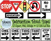 Street Intersection Sign Clipart SVG Set, stop sign, yield sign, stoplight sign, no u turn, one way sign, road sign, traffic direction sign